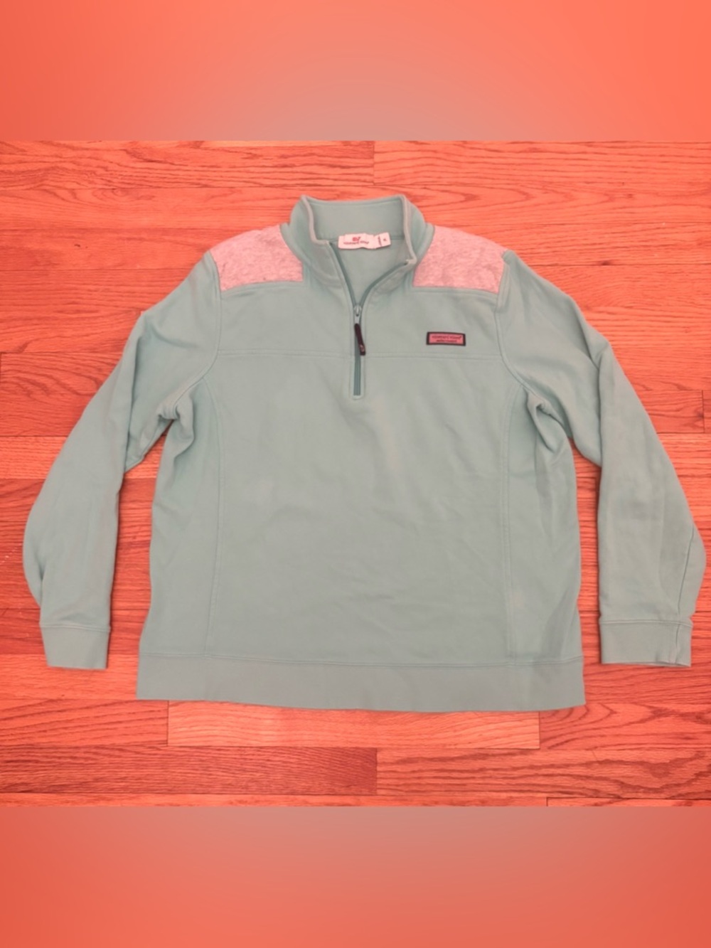 Vineyard Vines Women’s Aqua & Grey Quarter Zip Sweater 100% Cotton Size XL